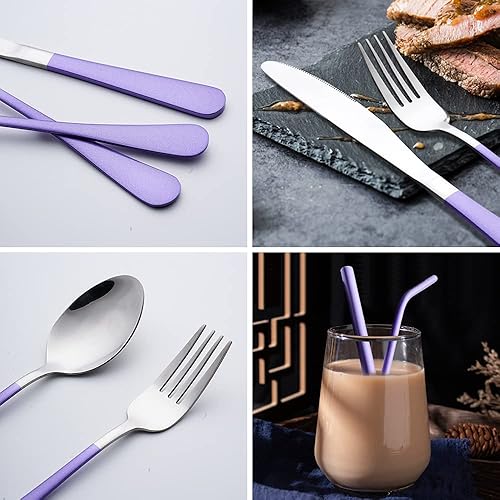 Miniatura 4 de Juego de utensilios portátiles, juego de cubiertos de viaje reutilizables con funda, juego de cubiertos de acero inoxidable para camping, 8 piezas,