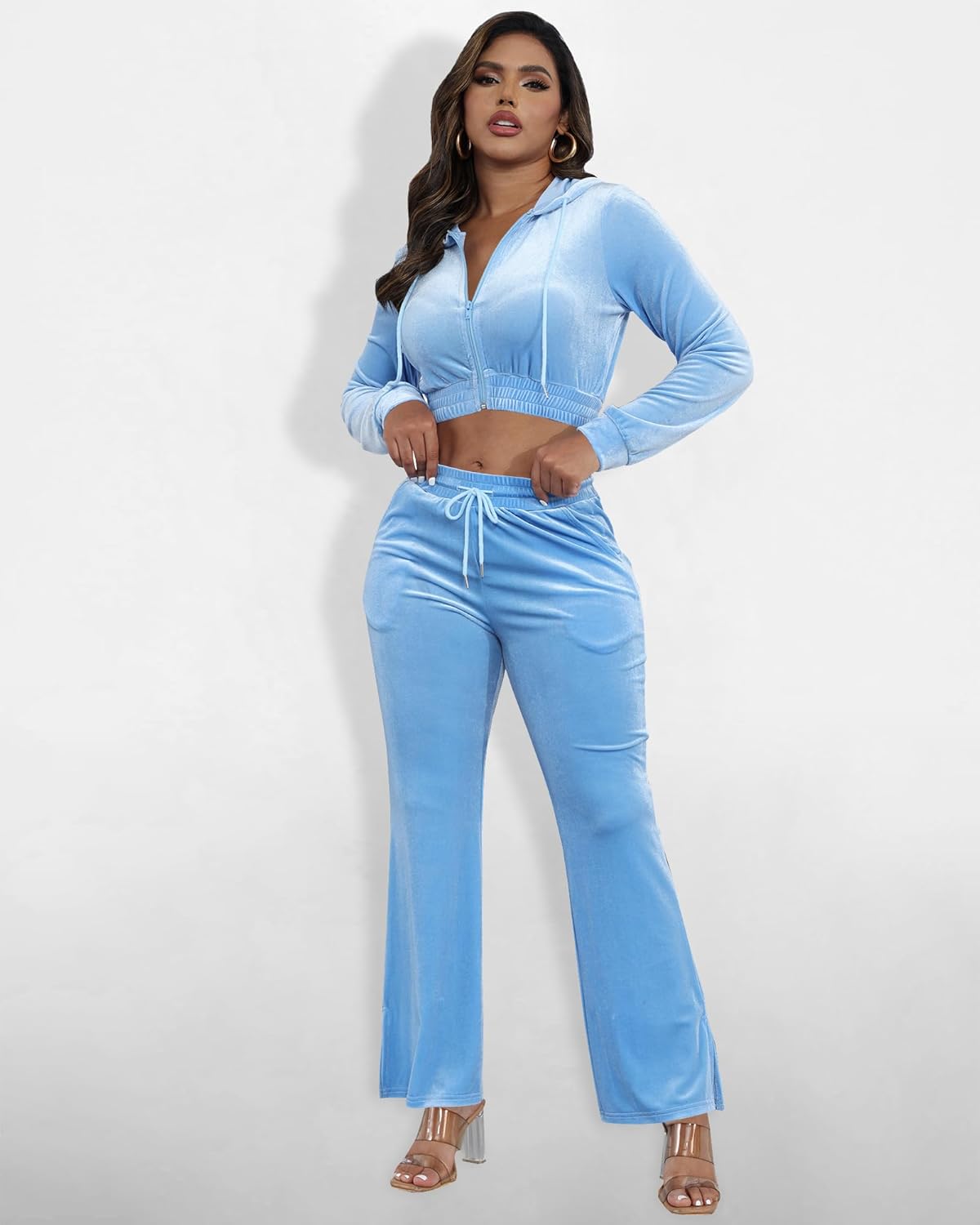 SMSN Women Sweatsuits Set Velvet 2 Piece Tracksuit Outfits Velour Jogging Long Sleeve Sweat Hoodie and Sweatpants Set - Image 4
