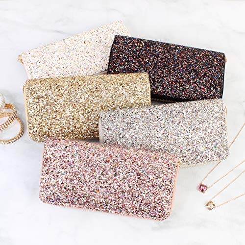 RIAH FASHION Rainbow Glitter Zip Around Wallet - Sparkly Confetti Single Zipper Clutch Purse with Card Slots (Rainbow - White)3
