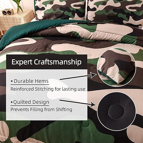 Vista 99 de Meeting Story Juego de ropa de cama de camuflaje, juego de edredón estilo patrón colorido, 5 piezas, un edredón, dos fundas de almohada, dos sábanas