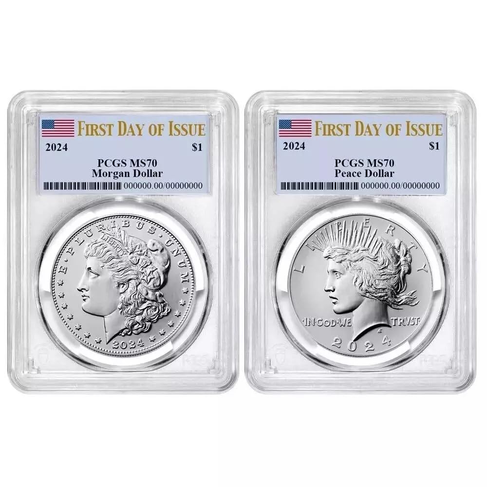 2024 No 2024 $1 Morgan and Peace Silver Dollar 2pc Set PCGS MS70