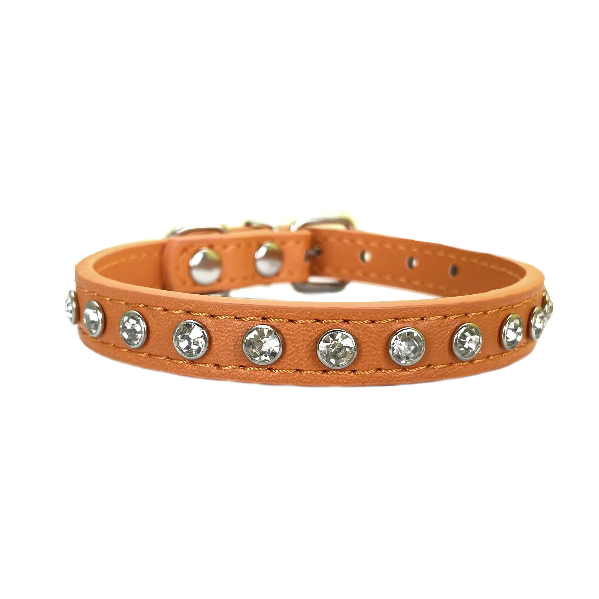 Newtensina Cute Dog Collar with Diamanti for Cats Small Dogs - Orange - XS