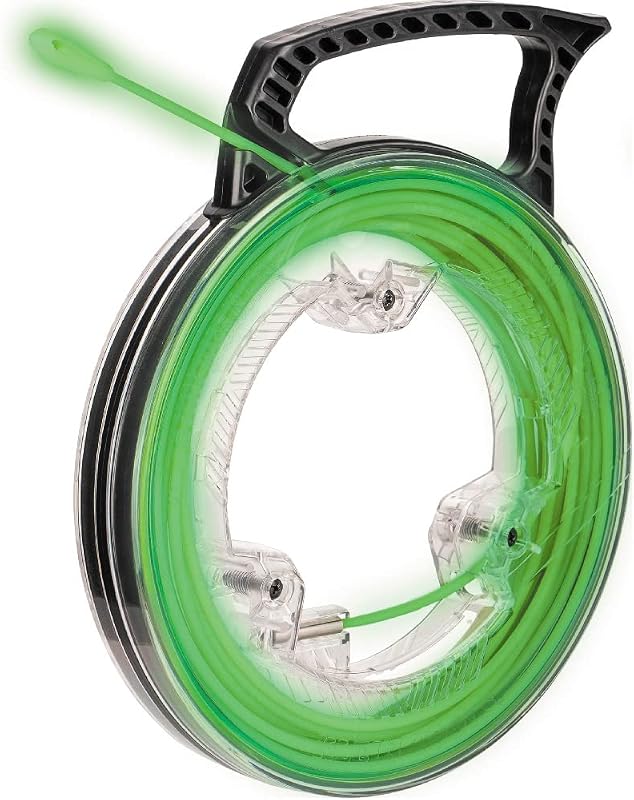 Klein Tools 50660 Glow In The Dark Fish Tape, Fiberglass with Nylon Tip and Stainless-Steel Connector for Fish Rod Attachments, 40-Foot