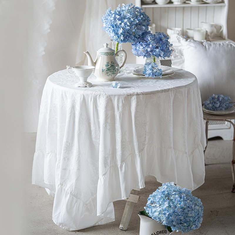 Nappe brodée blanche anti-tache en coton résistant pour protéger votre table - 3