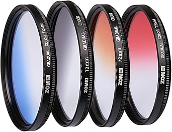 ZOMEI 72mm Pro Gradual Neutral Density Color Lens Filter ND Kit - Red Blue Orange Grey