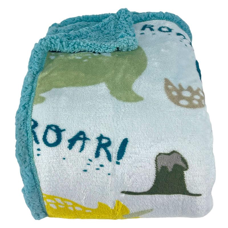 Rufino Díaz Manta Multiusos Sedalina Borreguillo Infantil Dinosaurios (Azul - 125x155cm) - Otoño/Invierno - Tacto Extra Suave y Super calentita - para Usar en la Cama o en el sofá