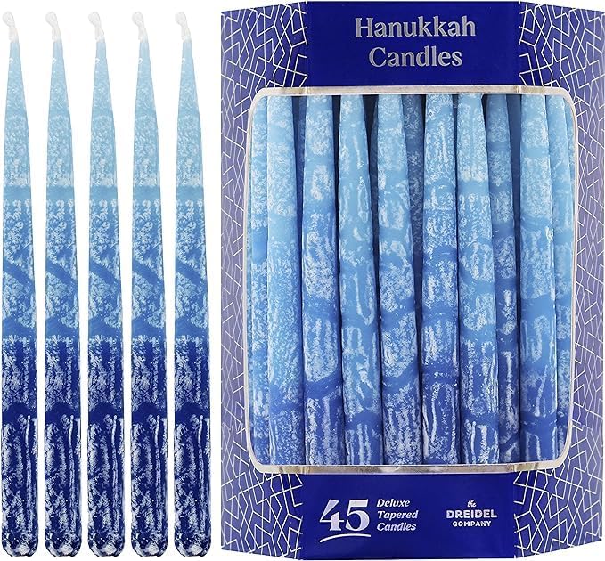 Hanukkah Deluxe Candle 10-Pack, Blue Frosted Tapered