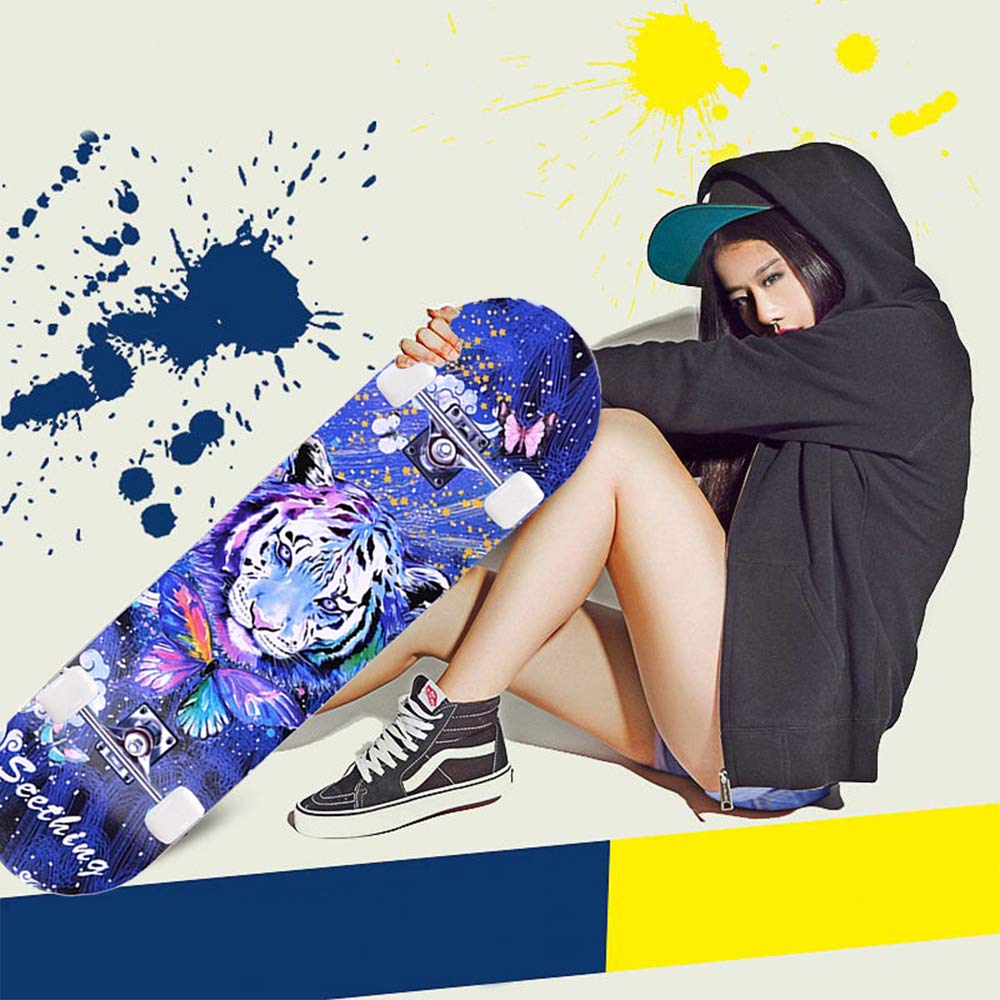 Skateboard completo con 7 strati di acero, tavola standard per ragazzi, ragazze, adolescenti, adulti e principianti, 78,7 cm x 20,3 cm, Blu