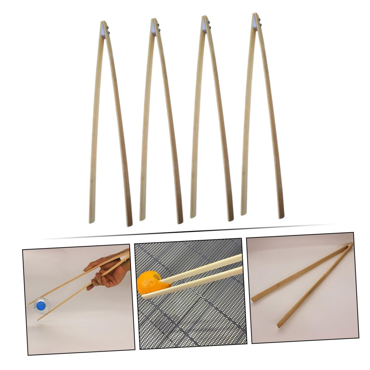 Müllpicker aus Bambus 4 Stück Müllzange mit Bequemer Handhabung und Langer Greifhilfe für Müllsammlung im Outdoor Bereich