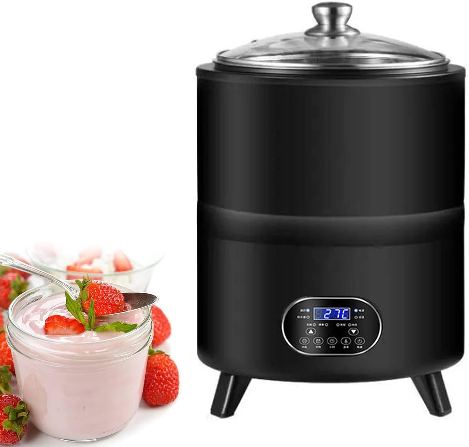 FJYAWEN 8l/12l Yogurt Maker Machine, Yogurt Maker with Time and Temperature Control, Commercial Yogurt Maker, Black Garlic Fermentation Machine, Sweet Rice Wine Maker for Home Black-8L