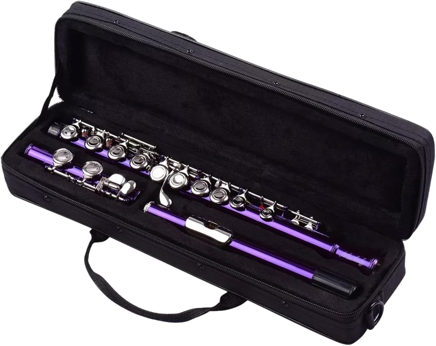 Sosoport C Key 16-Key Silver-Plated Flute for Beginners with Case Cleaning Cloth for School Band Music Class