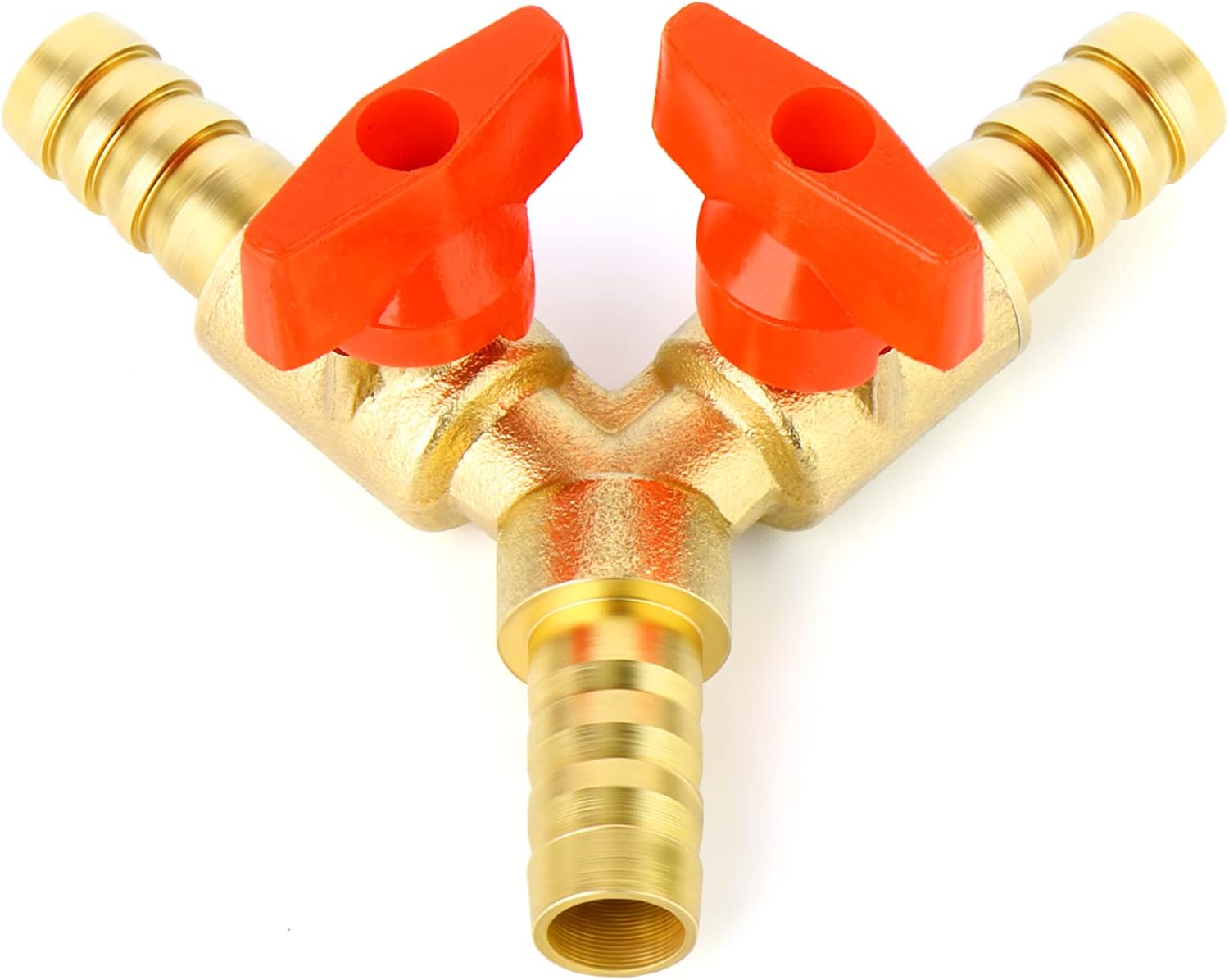 GASHER 2PCS 3 Way Shut Off Ball Valve, 3/8" Hose Barb 2 Switch Brass Y Shaped Valve with 6 Hose Clamps