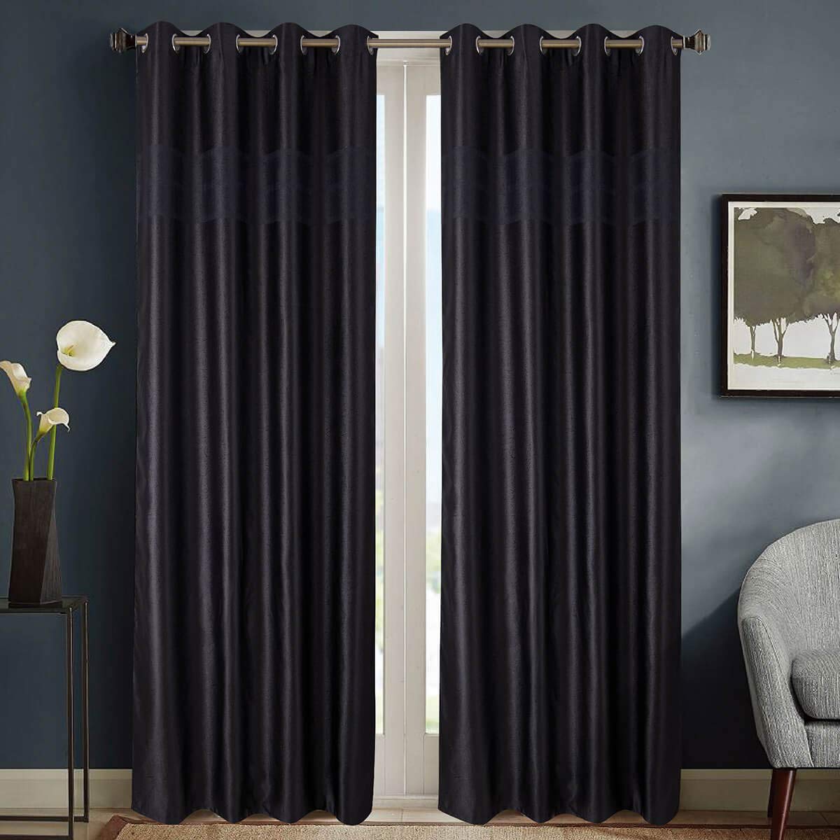 HOMETREND Paire de rideaux obscurcissant marbré bayadere - 140 x 260 cm - Noir