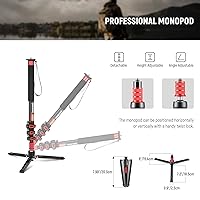 Vista 3 de NEEWER Soporte monopie para cámara de 67.7 pulgadas, trípode de viaje de fibra de carbono ligero con base desmontable para videocámara DSLR