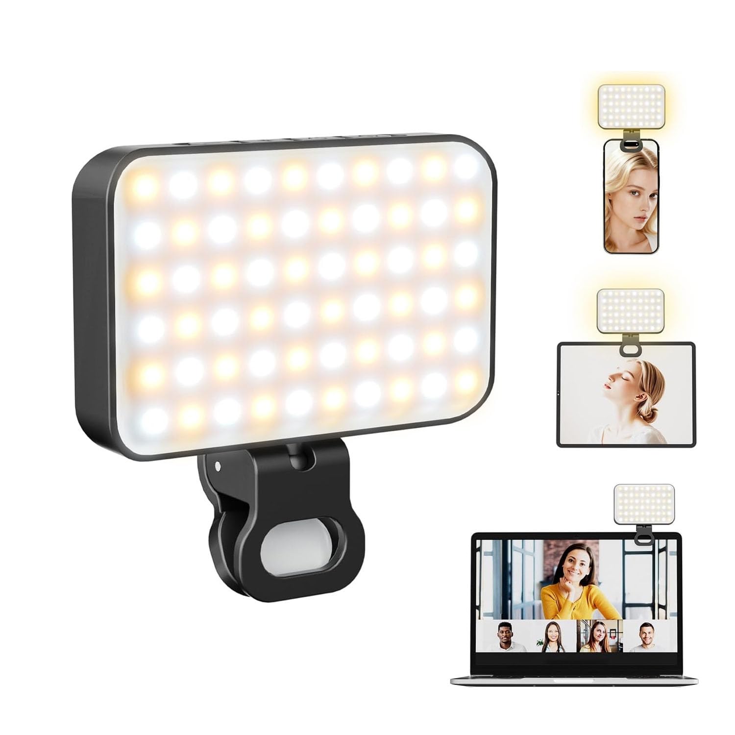 Selfie licht,3000K-6500K 3 Lichtmodi Handylicht mit,Handy licht.2000mAh wiederaufladbares LED Videolicht mit Handy Clamp für Computer Webcam, Laptop,iPhone, Laptop, Camera,CRI 95+
