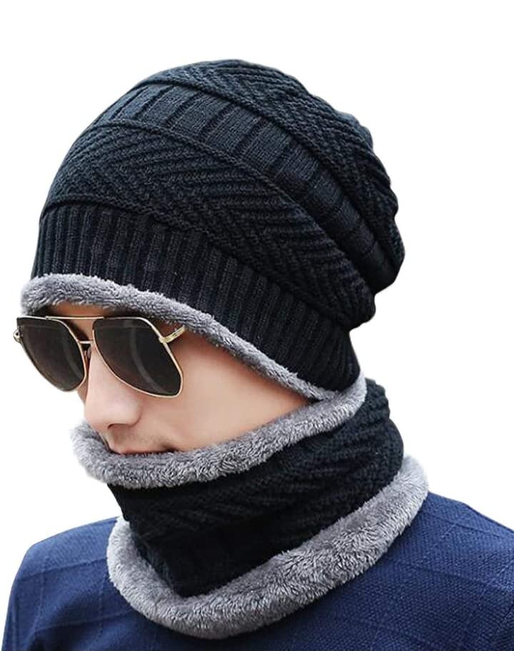 TradehubWinter Knit Neck Scarf and Warm Beanie Cap Hat Combo for Men and Women