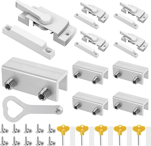 Miniatura 8 de HIMOMO Paquete de 10 cerraduras de ventana blancas de acción de leva, pestillos de ventana con cierre a presión, piezas de ventana deslizantes,