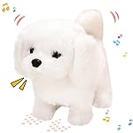 Hopearl Walking Dog Bichon Interactive Electronic Pet Plush Toy Puppy Woof and Moving Animated Nodding Head Gifts for Toddlers Birthday, White, 7\'\'