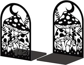 Peacoblue Metal Bookends for Shelves, Modern Decorative Heavy Duty Study Book Support Stoppers for Office, Desk, Shelf, Room 5.3"x4.3"x7.9" Cast Iron Simple Bookends, 1 Pair (Bohemia and Mushroom)