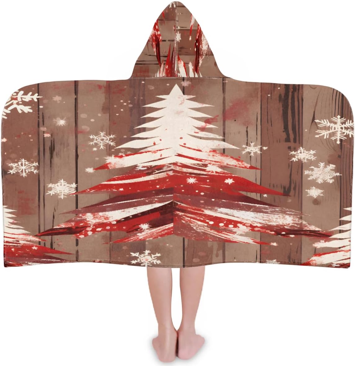 Pardick Kid Bath Towels Retro Wooden Xmas Tree Kids Towel with Hood for Girls Boys Beach Towel Pool Cover Up Soft Absorbent Toddler Hooded Bath Towel for Shower, Beach, Pool