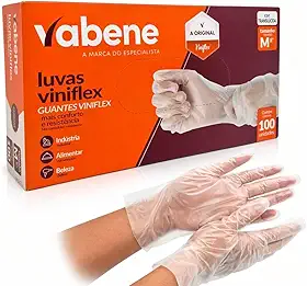 Luva Viniflex Vabene Sem Pó Translúcida Transparente Descartável Caixa 100 Unidades Tamanho M