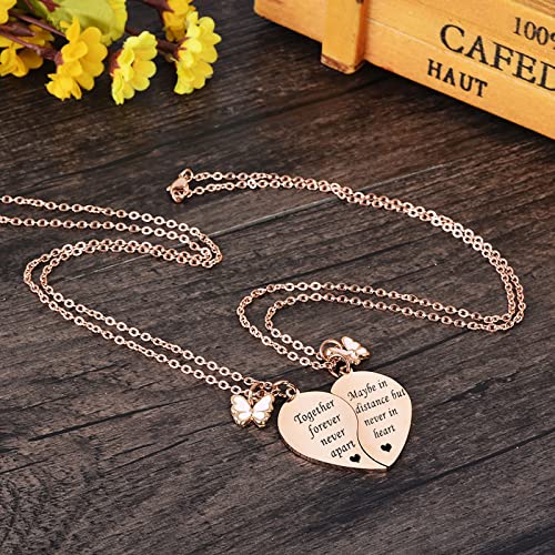 Mjartoria Bff Necklace For 2-Split Valentine Heart Necklace Together Forever Never Apart Best Friends Pendant Friendship Necklace Set Of 2 Gifts For Her (Rose Gold-Together Forever-Butterfly) #TOP3