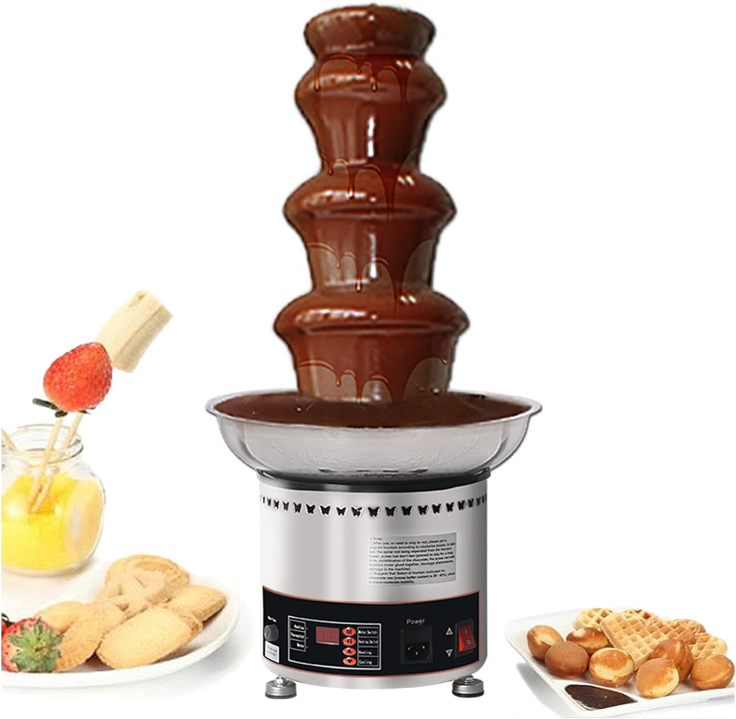 ASerZenith Chocolate Fondue Fountain, 6.6 Ounce Chocolate 304 Stainless Steel 4 Tiers Electric Melting Machine Chocolate Fondue Fountain Perfect For Cheese, Bbq Sauce, Ranch, Liqueurs