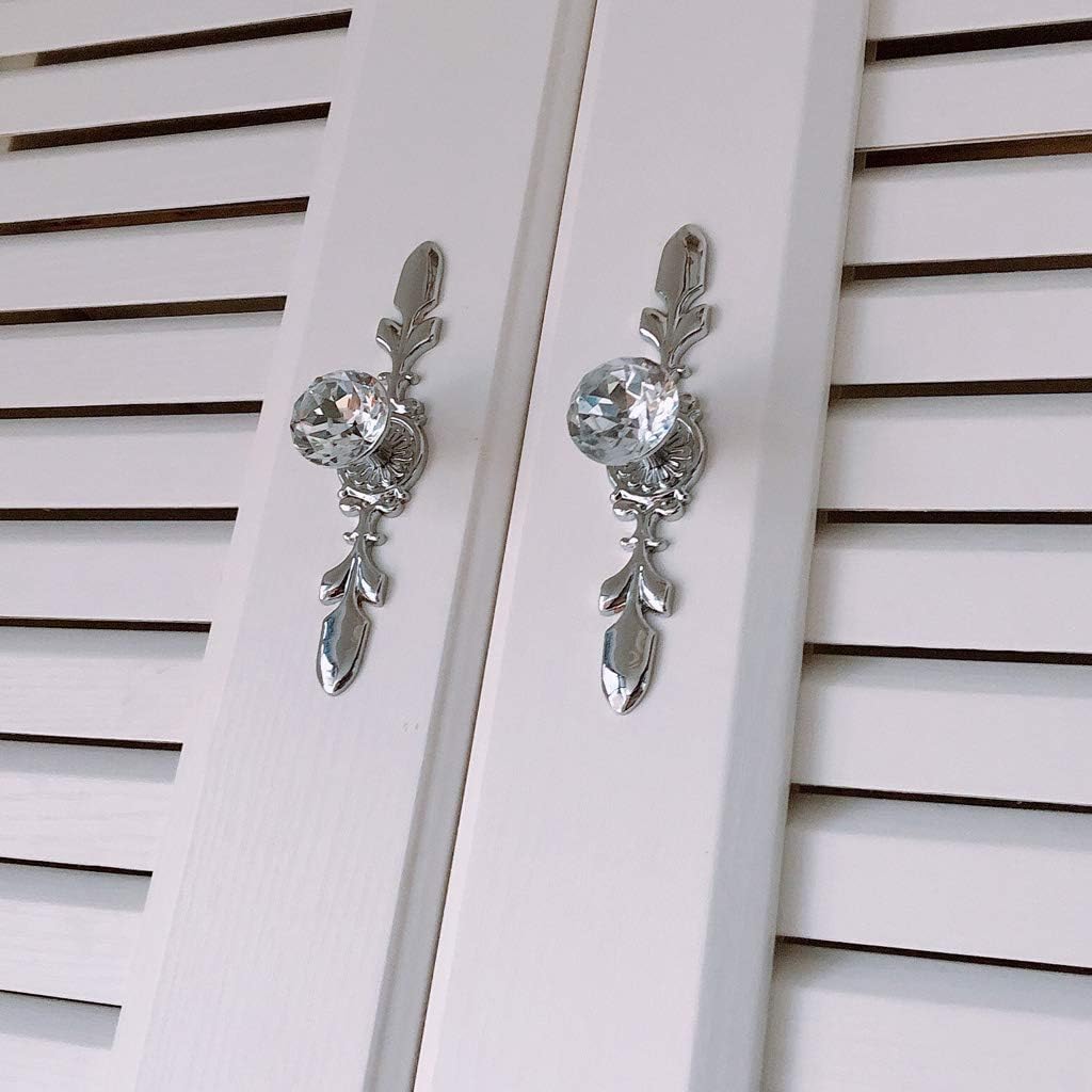 Drawer Dresser Knobs Pull Handles, 12 Pack Diamond Clear Crystal Glass Decorative Knobs with Plate,Cabinet Cupboard Door Knobs with Screws for Kitchen Office (12 Pack, Large, Silver)