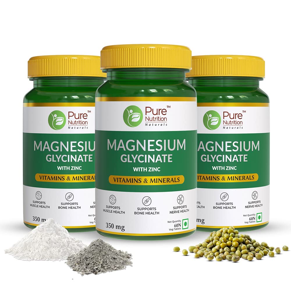 Pure Nutrition Magnesium Glycinate + Zinc, 180 Veg Tablets (60x3) | For Bone, Muscle & Nerve Health l Better Relaxation & Sleep Quality | Helps Ease Period Cramps | Supports Stress Relief & Heart Health (B09D858BDC) Amazon Price History, Amazon Price Tracker