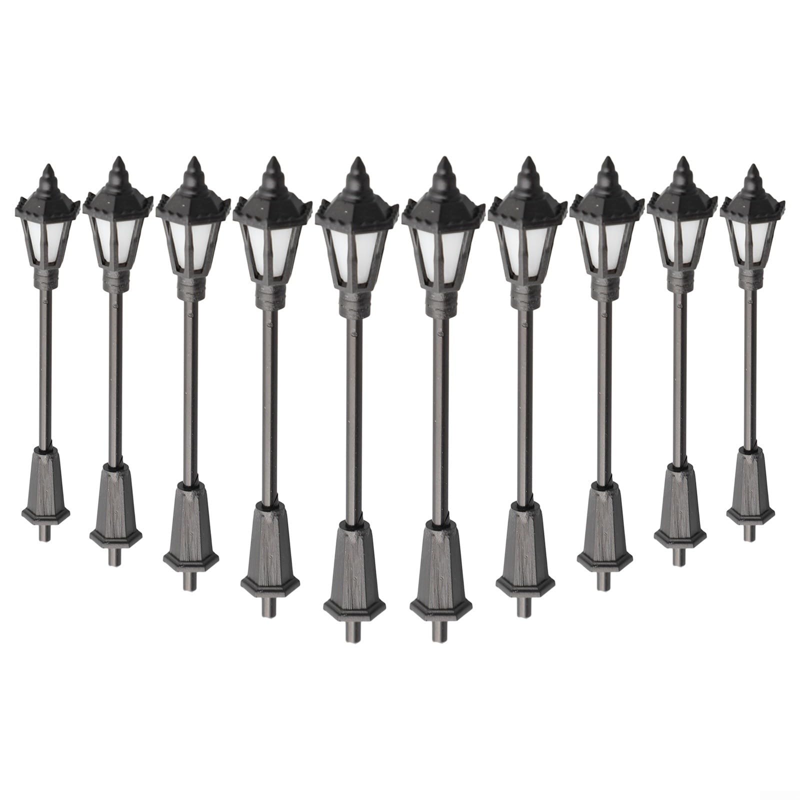 10 Pack H0 Scale LED Street Lamps for Model Train Layouts, 3V Pre-Wired Light Posts with Resistors, 65mm Plastic for TT 00 Gauge Railway Scenery Building