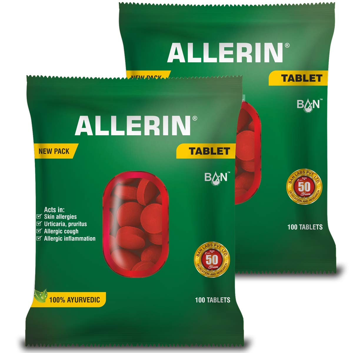 Labs Allerin Tablets 100 Tablets (Pack of 2) | Natural & Ayurvedic | Herbal Remedy for Allergy Relief | Soothes Itchy & Irritated Skin, Rashes | Helps with Seasonal & Respiratory Allergies