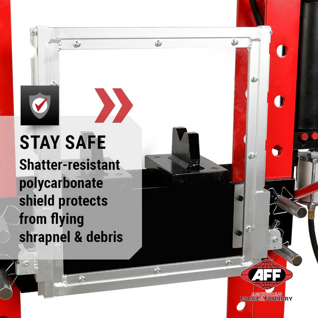 AFF 30 Ton Hydraulic Shop Press - Dual Air Motor, 7-Position Bed Height, Polycarbonate Shield - Super Duty (Multiple Capacities Available)