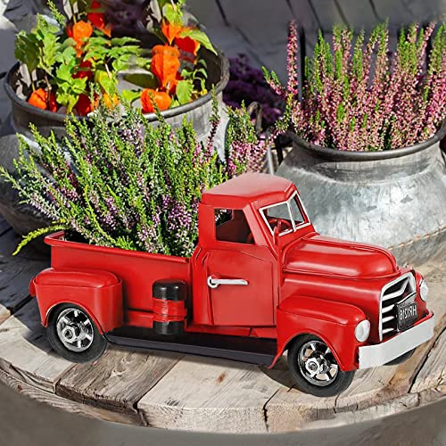 Fleecy Day Red Truck Gift Metal Small Cute Farm Car Decor Vintage Tree Flowers Handcrafted Decor Red Metal Car Gift Boxes Pickup Truck Model 7 X 3 X 3 Inches #TOP2