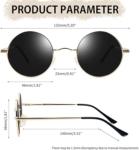 Miniatura 4 de Joopin Lentes de sol redondos pequeños retro, redondos, hippie, polarizados, protección UV400, pantallas de metal para hombres y mujeres