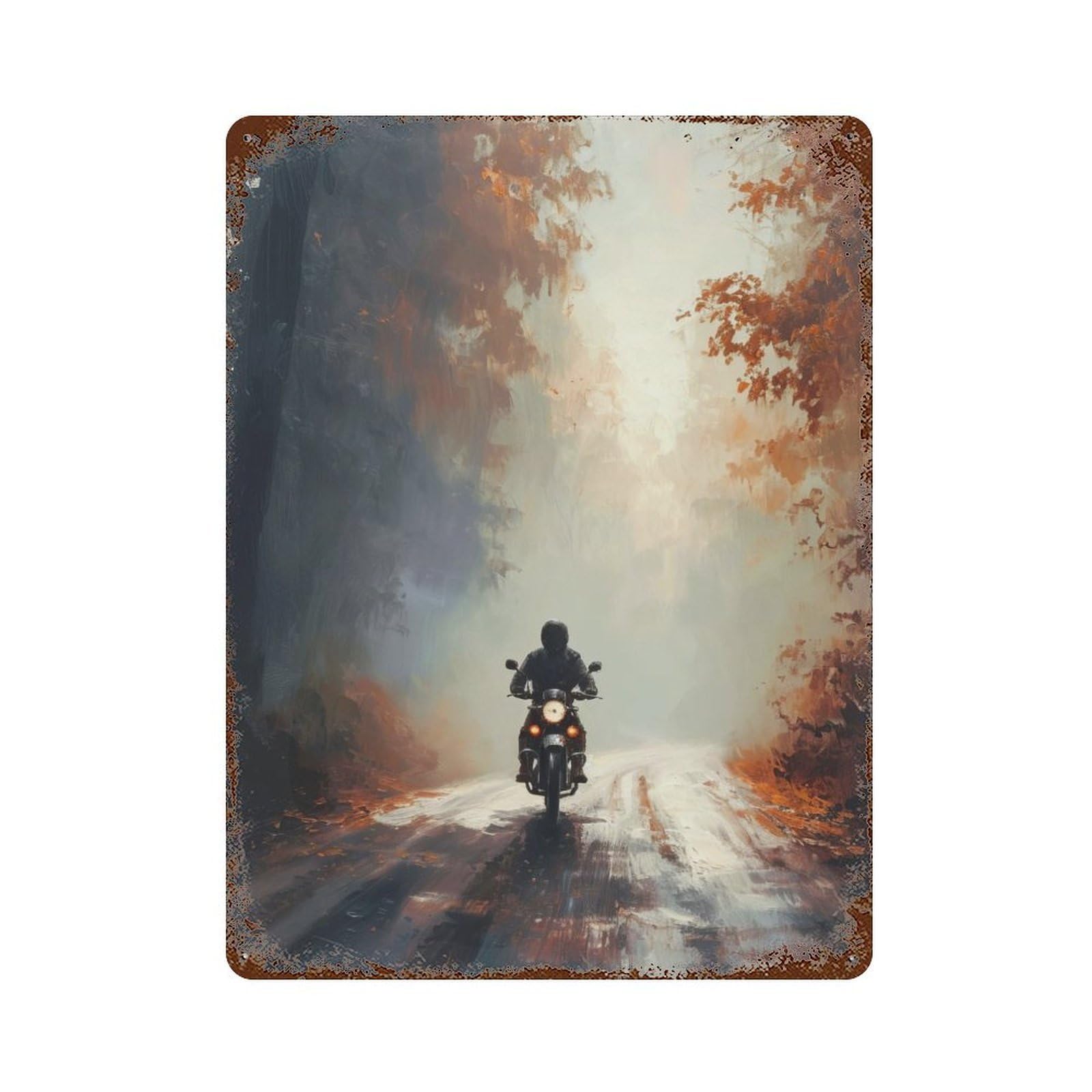 Leafy Ride Vintage Wall Sign 15.7"x11.8", Rust Effect Metal Decor for Cafe, Home Bar And Lounge Decor