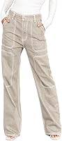 Dokotoo Women's Mid-Waist Stretch Cargo Jeans - Wide Leg Denim Pants with Pockets for Ultimate Comfort