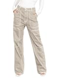 Women's Casual Mid Waist Cargo Jeans Stretch Wide Leg Denim Pants with Pockets