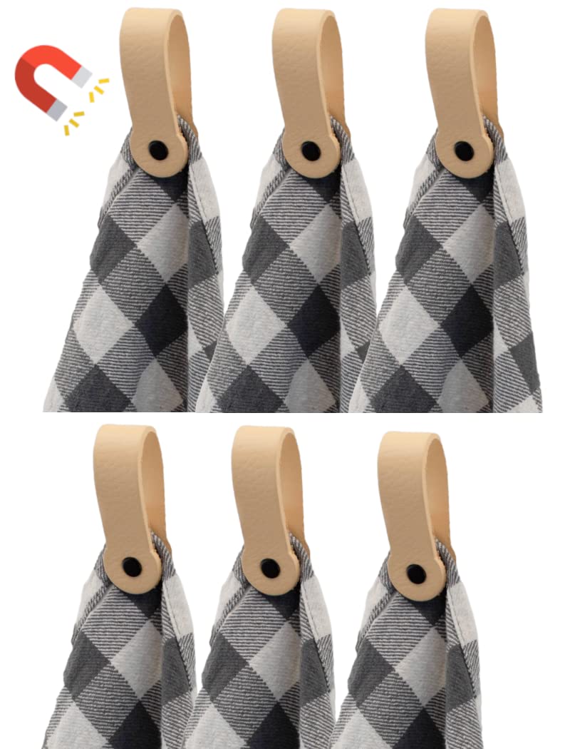 Brute StrengthMagnetic Towel Holder Leather - Natural 6 pcs - for Kitchen, Bathroom, Bath, Hook