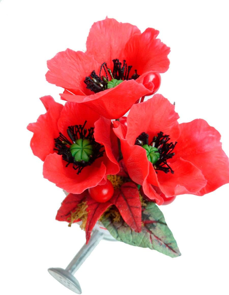Clay Flowers Cold Porcelain Miniature POPPIES Home Decor Hand Made