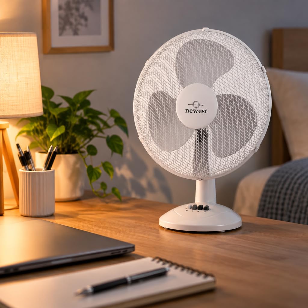 Wentylator stołowy 30 cm, 40 W, oscylacyjny 3, ciche prędkości, biały