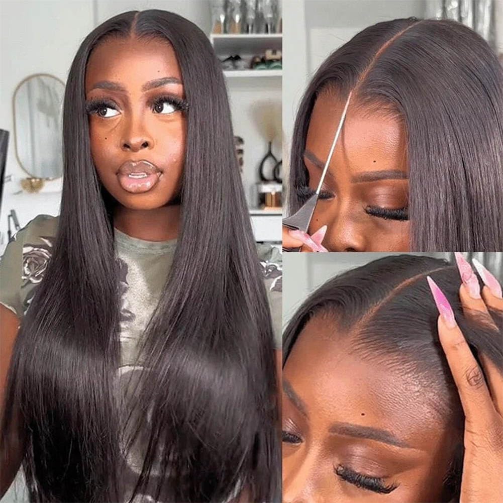 MSGEM 12A Wear and Go Glueless Wigs Human Hair Pre Plucked Pre Cut 180% Density 7x5 Straight Lace Front Wigs Human Hair HD Lace Closure Wigs for Beginners 20 Inch Ready to go Bleached Knots