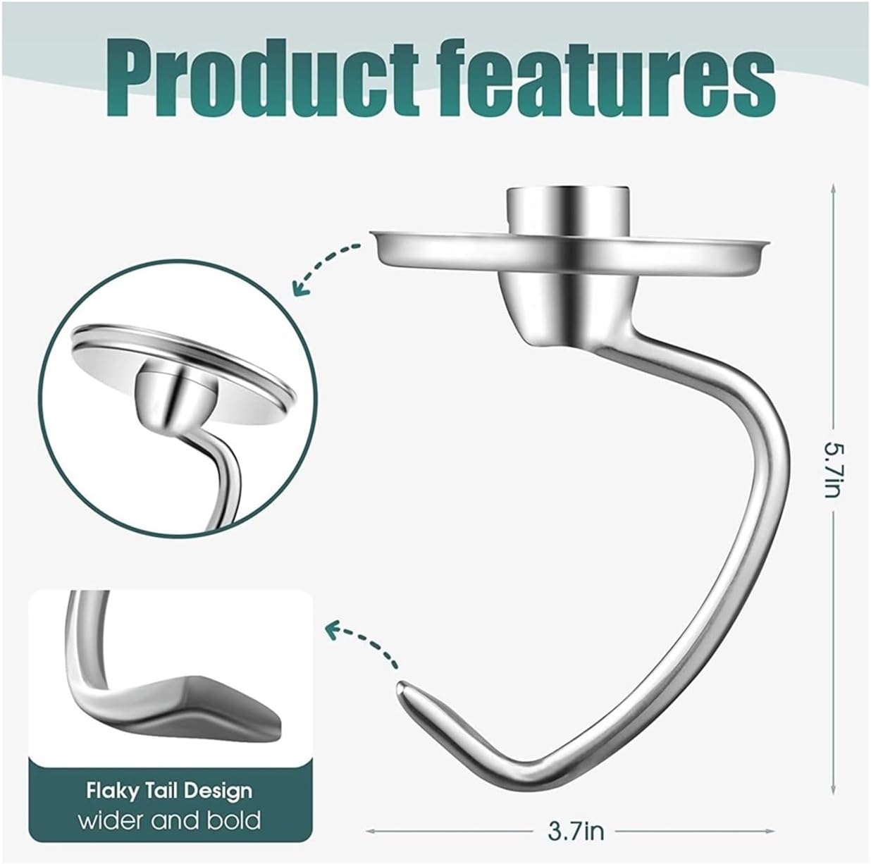 NieKe Stainless Steel K45DH Dough Hook Attachment, Compatible for KitchenAid 4.5-5Q Ttilt-Head Mixer Parts Accessorie