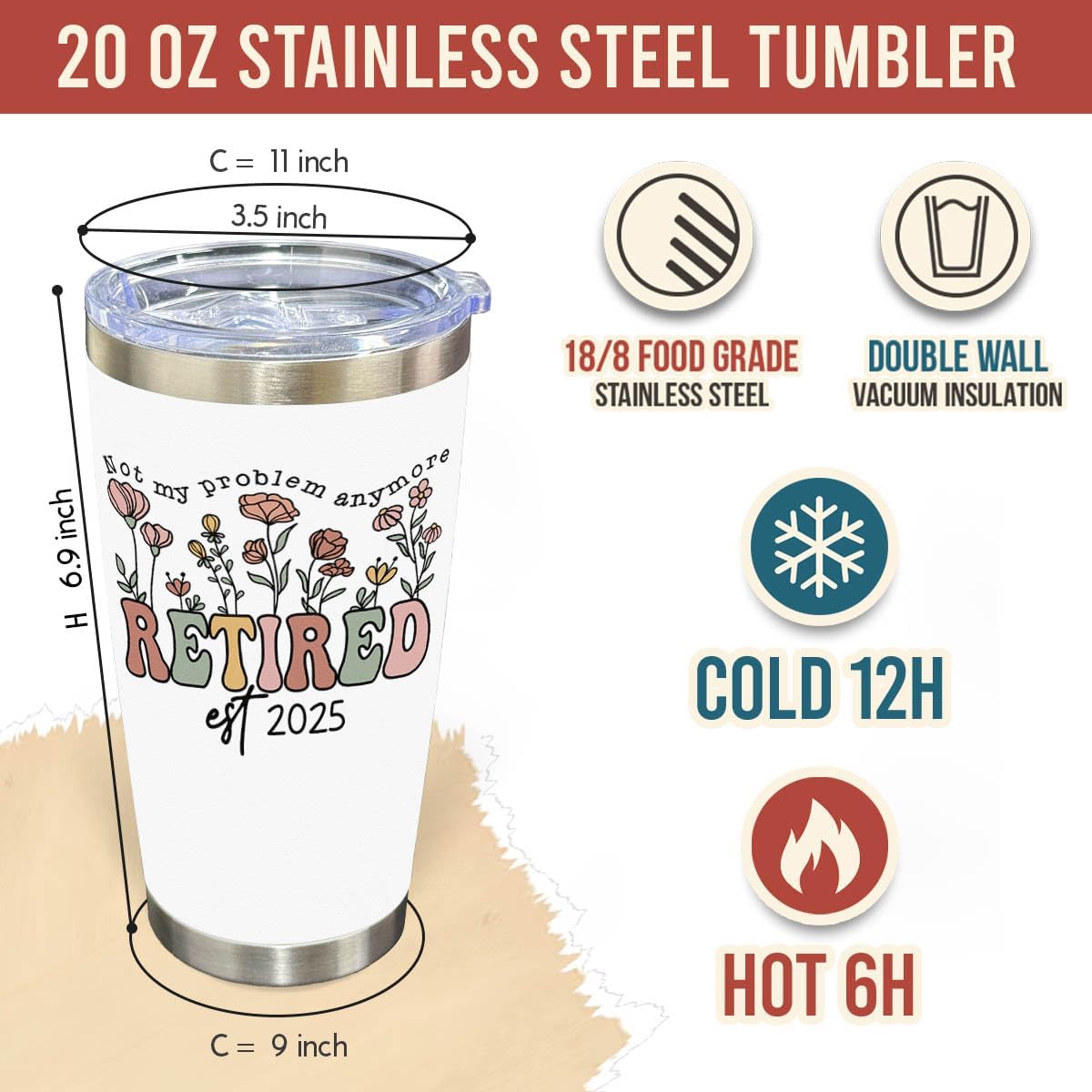 Retirement Gifts for Women 2025-20 oz Stainless Steel Tumbler Retired Woman - Not My Problem Anymore Cup - Farewell Good Luck Gift to Mom, Wife, Sister, Boss, Coworker, Teacher, Nurse - Image 2