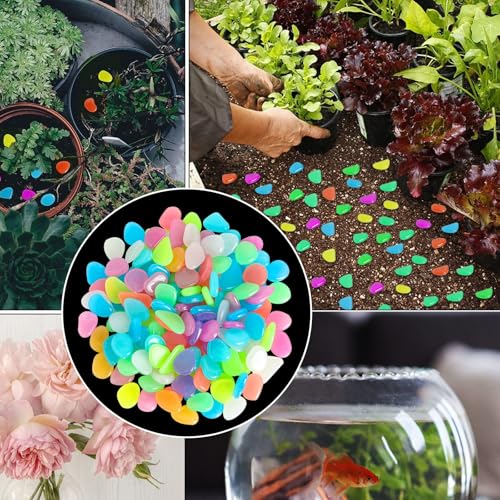 Teouuas 400 Stück Leuchtsteine Leuchtet im Dunkeln Kieselsteine, Farbe Fluoreszierende Steine, Leuchtende Steine Garten für Garten Aquarium, Gehweg, Terrasse, Rasenflächen, Kinderzimmer