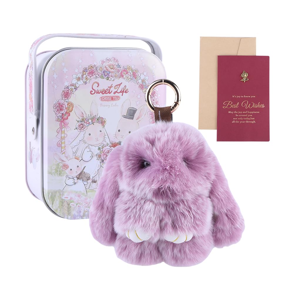Bunny Lulu Keychain,Fluffy Bunny Trinket Key Chain Charm Car Key Pendant For Cute Fluffy Bunny Keychain Fluffy Pompon Bunny Doll Pendant