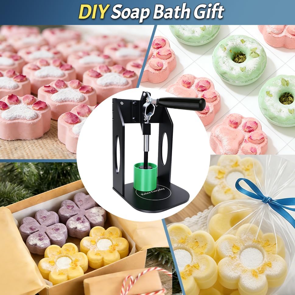 Bath Bomb Press Machine Upgraded Version,with 4PCS Bath Bomb Mold,All-Aluminum Soap Making Machine Kit for Adults Beginners (Black)
