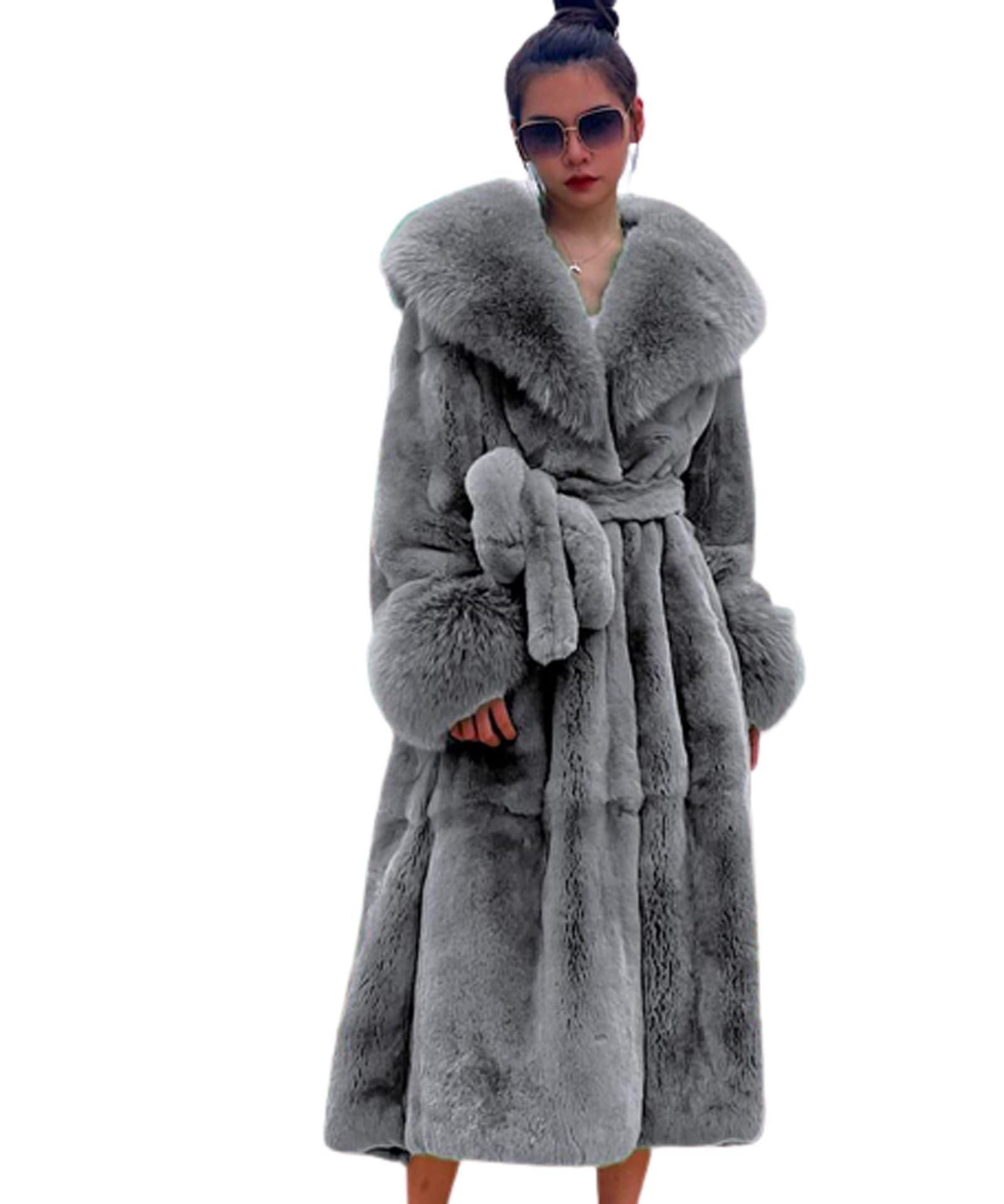 Womens Winter Fur Collar Coats, Women Faux Furs Coat Warm Outerwear Long Coat, Ladies Loose and Casual Outwear,Gray,XXL