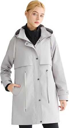 Orolay Womens Waterproof Hooded Rain Jacket Long Raincoats Lightweight Trench Coat Active Outdoor Windbreaker