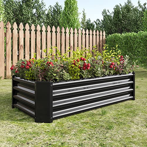 Foubam Planter Raised Garden Boxes Outdoor,Metal Raised Garden Beds For Vegetables Black Rectangle #TOP3