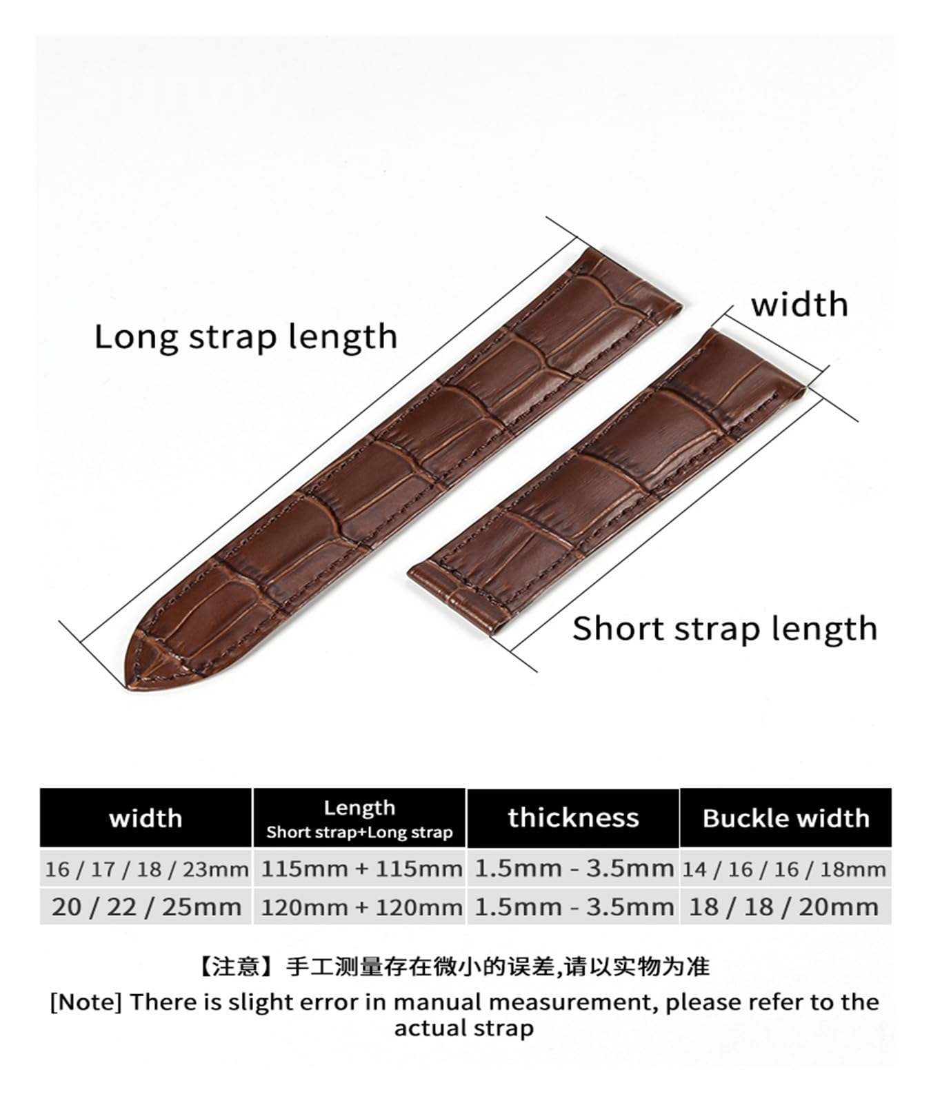 Générique NASUNJIA Bracelet de montre en cuir véritable, étanche et confortable, compatible avec Tank, 18, 20, 22, 23, 25 mm, en cuir de vache, à une seule extrémité